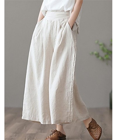 Linen Pants for Women Culottes Capris Wide Leg Palazzo Boho Pants Trousers Beige $13.86 Pants