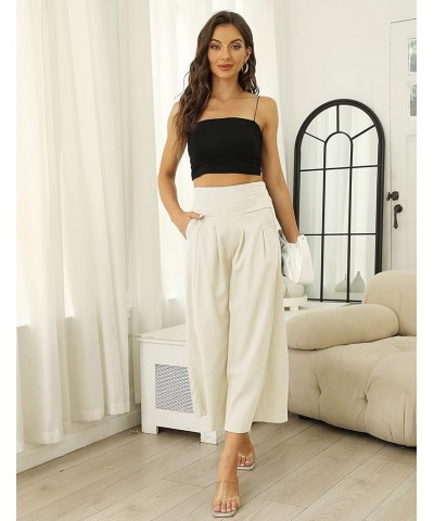 Linen Pants for Women Culottes Capris Wide Leg Palazzo Boho Pants Trousers Beige $13.86 Pants