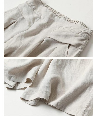 Linen Pants for Women Culottes Capris Wide Leg Palazzo Boho Pants Trousers Beige $13.86 Pants