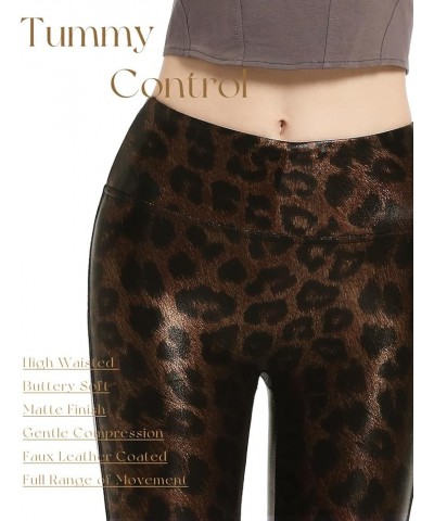 Women's 25''/27''/29'' Faux Leather Leggings High Waist Slacks Tall Petite Pants for Workout 29" inseam (Long) Leopard Print ...