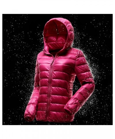 Women Hooded Short Puffer Jackets White Duck Down Autumn Winter Lightweight Warm Coats Navy Blue $22.80 Jackets