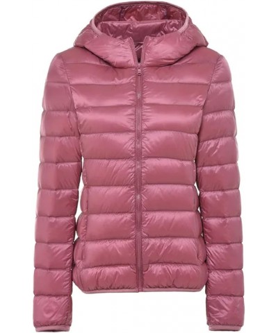 Women Hooded Short Puffer Jackets White Duck Down Autumn Winter Lightweight Warm Coats Navy Blue $22.80 Jackets