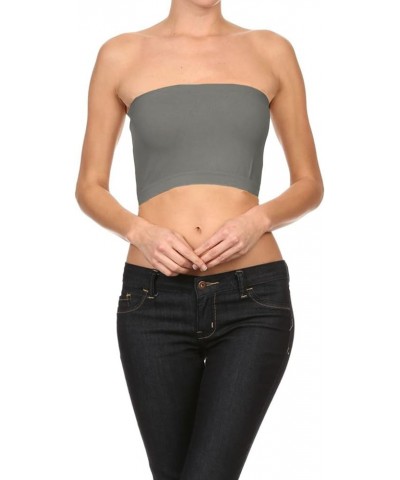 Women's Regular OneSize Fits Most Seamless Solid Extra Stretchy Bandeau Tube Top Charcoal $9.53 Tanks