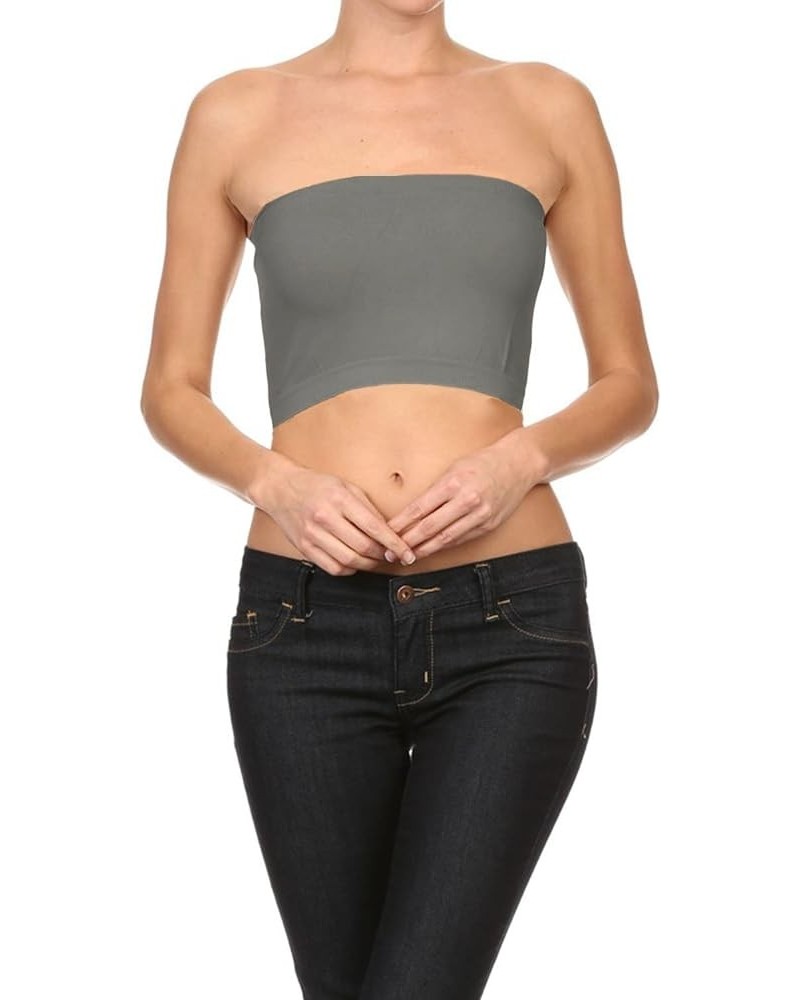 Women's Regular OneSize Fits Most Seamless Solid Extra Stretchy Bandeau Tube Top Charcoal $9.53 Tanks