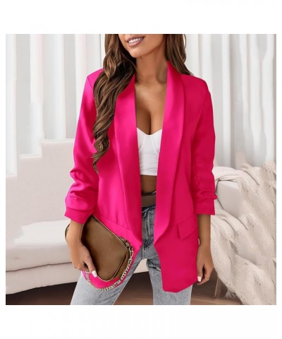 Blazers for Women Business Casual Button Work Office Jackets Blazer Open Front Long Sleeve Lapel Jacket Outfit 04 Hot Pink $1...