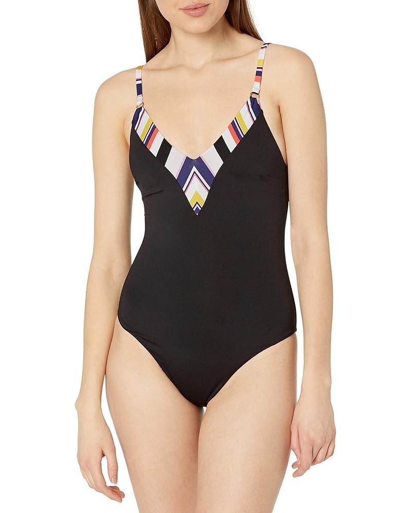 Women's V-Plunge One Piece Swimsuit Black//Treasure Cove Solids $26.97 Swimsuits