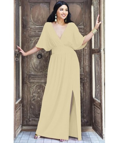 Womens Long Sexy Kimono Short Sleeve Slit Wrap V-Neck Gowns Maxi Dress Nude Champagne Brown $16.54 Dresses