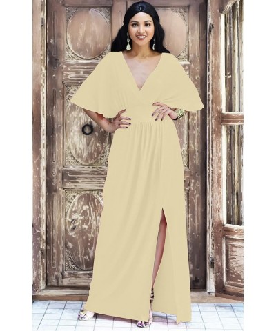 Womens Long Sexy Kimono Short Sleeve Slit Wrap V-Neck Gowns Maxi Dress Nude Champagne Brown $16.54 Dresses