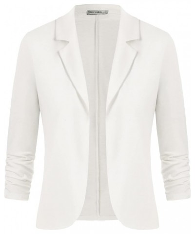 Women Business Casual Cropped Blazer Jacket Open Front Cotton Cardigan Ivory White(ruched Sleeve) $17.22 Blazers