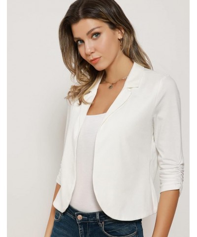 Women Business Casual Cropped Blazer Jacket Open Front Cotton Cardigan Ivory White(ruched Sleeve) $17.22 Blazers