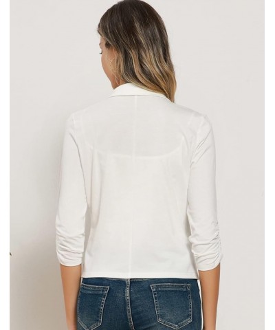 Women Business Casual Cropped Blazer Jacket Open Front Cotton Cardigan Ivory White(ruched Sleeve) $17.22 Blazers