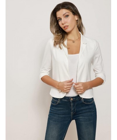 Women Business Casual Cropped Blazer Jacket Open Front Cotton Cardigan Ivory White(ruched Sleeve) $17.22 Blazers