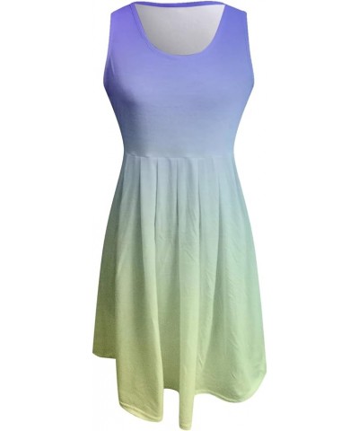 Women's Summer Casual Dress Sleeveless Scoop Neck Swing Beach Sundress Pleated Swing Flowy Tiered Tank Midi Dresses X2-purple...