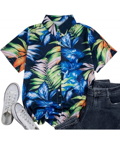 Women's Hawaiian Shirt Tropical Button Down Outfits Hibiscus Flowers Blouses Beach Aloha V Neck Short Sleeve Shirt Blue $14.2...