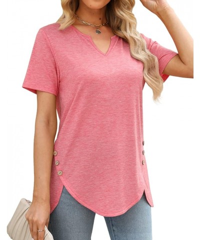 Womens Tops V Neck Tshirts Short Sleeve Button Side Tunics for Women Fashion Summer Clothes 2024 Coral Pink $10.99 Tops