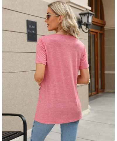 Womens Tops V Neck Tshirts Short Sleeve Button Side Tunics for Women Fashion Summer Clothes 2024 Coral Pink $10.99 Tops