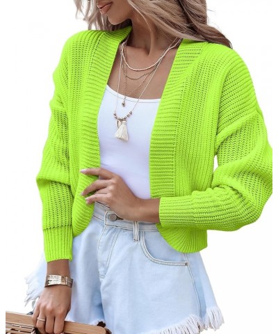 Women's Long Sleeve Open Front Knit Cropped Cardigan Sweaters Casual Drop Shoulder Short Shrugs Sweater Coats Fluorescent Gre...