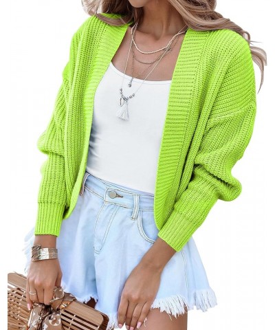 Women's Long Sleeve Open Front Knit Cropped Cardigan Sweaters Casual Drop Shoulder Short Shrugs Sweater Coats Fluorescent Gre...