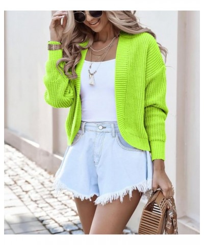 Women's Long Sleeve Open Front Knit Cropped Cardigan Sweaters Casual Drop Shoulder Short Shrugs Sweater Coats Fluorescent Gre...