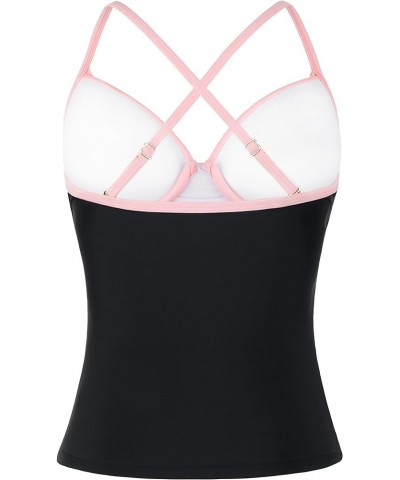 Womens Underwire Tankini Swim Top Cross Front V Neck Swimsuit Tops Ruched Tummy Control Swimwear Pink&black $16.40 Swimsuits