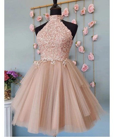 Homecoming Dresses Lace Appliques Cocktail Dresses for Women Formal Prom Dress Halter Neck Gold $25.52 Dresses