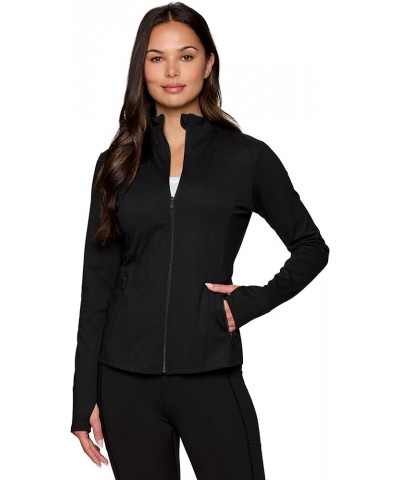 Active Running Jacket for Women, Lightweight Zip Up Mock Neck Yoga Jacket With Zipper Pockets Seamed Black $20.19 Jackets