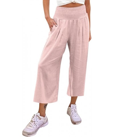 Womens Cotton Linen Cinch Bottom Casual Elastic Waist Wide Leg Pants Long Wide Leg Pants Casual Trousers with Pockets Ysfnda1...