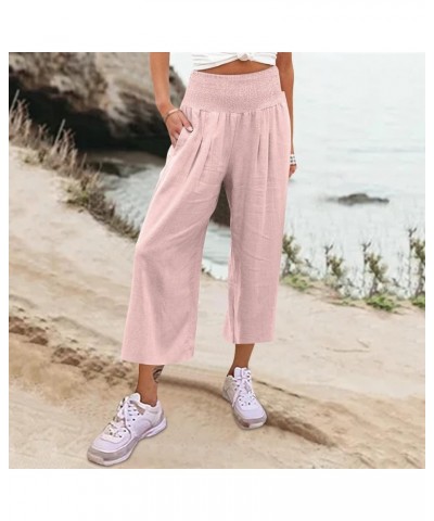 Womens Cotton Linen Cinch Bottom Casual Elastic Waist Wide Leg Pants Long Wide Leg Pants Casual Trousers with Pockets Ysfnda1...