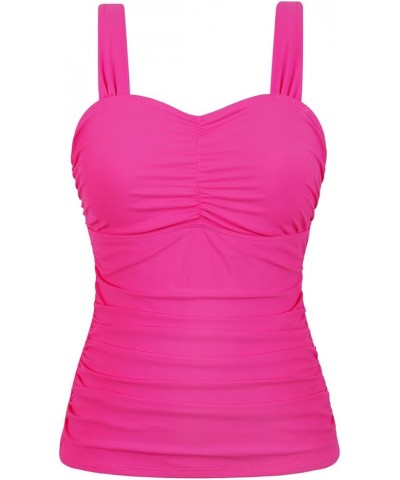 Women's Underwire Tankini Top Ruched Slimming Tummy Control Bathing Suit Top Shirring Push Up Swimsuit Tops Hot Pink $21.31 S...