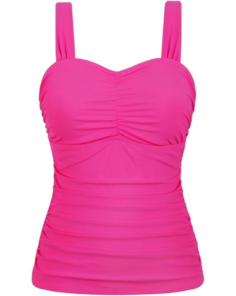 Women's Underwire Tankini Top Ruched Slimming Tummy Control Bathing Suit Top Shirring Push Up Swimsuit Tops Hot Pink $21.31 S...