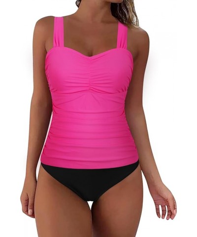 Women's Underwire Tankini Top Ruched Slimming Tummy Control Bathing Suit Top Shirring Push Up Swimsuit Tops Hot Pink $21.31 S...