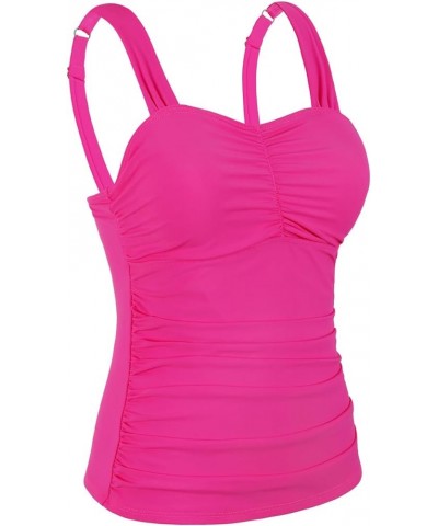 Women's Underwire Tankini Top Ruched Slimming Tummy Control Bathing Suit Top Shirring Push Up Swimsuit Tops Hot Pink $21.31 S...