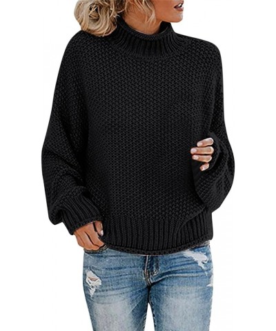 Women's Sweater Chunky Knit Turtle Neck Oversized Pullover Sweaters Casual Athletic Fall-Winter Workout Baggy Knitwear Black2...