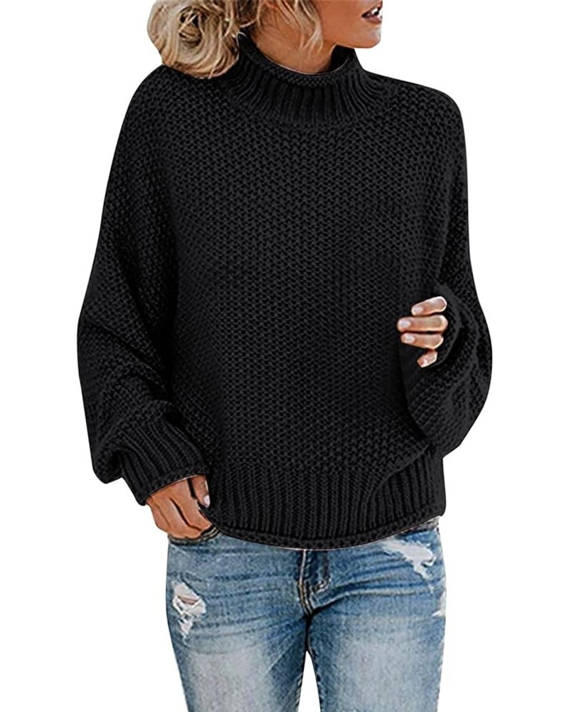 Women's Sweater Chunky Knit Turtle Neck Oversized Pullover Sweaters Casual Athletic Fall-Winter Workout Baggy Knitwear Black2...