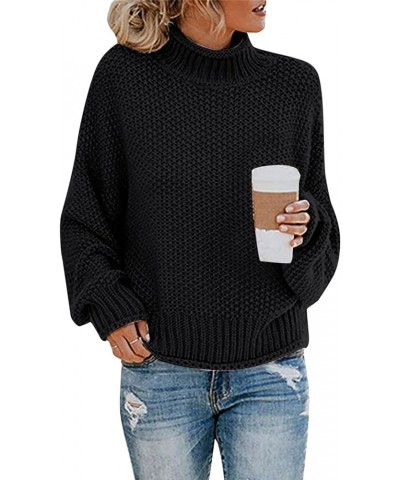 Women's Sweater Chunky Knit Turtle Neck Oversized Pullover Sweaters Casual Athletic Fall-Winter Workout Baggy Knitwear Black2...