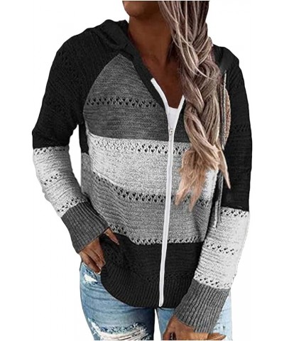 Womens Lightweight Color Block Hooded Sweaters Drawstring Hoodies Pullover Sweatshirts Long Sleeve Zip Up Hoodies F-black $9....