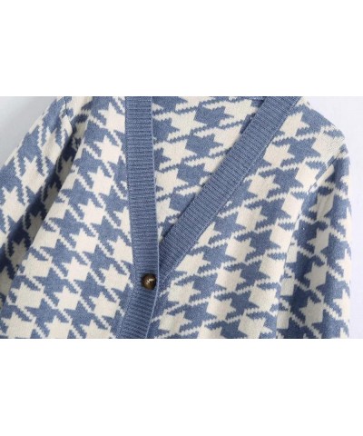 Women's Fall Checkered Long Sleeve Cardigan Sweet Cute Cozy Knit Sweater Coat 2_black Houndstooth $20.13 Sweaters