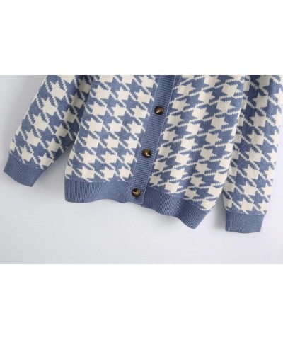 Women's Fall Checkered Long Sleeve Cardigan Sweet Cute Cozy Knit Sweater Coat 2_black Houndstooth $20.13 Sweaters