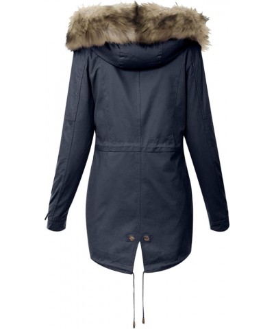 Womens Winter Jackets Warm Sherpa Lined Parkas Jacket Thickened Windproof Coats Slim Fit Outerwear with Fur Hood A05-dark Blu...