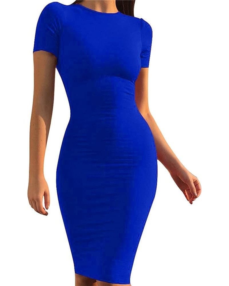 Women's Casual Basic Pencil Dress Sexy Long Sleeve Bodycon Midi Club Dress 16 Royal Blue Short Sleeve $16.42 Dresses