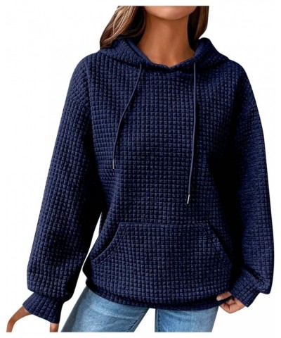 Womens Waffle Knit Hoodies Fall Fashion Long Sleeve Drawstring Casual Tops with Pocket 04-navy $10.79 Hoodies & Sweatshirts