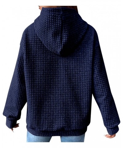 Womens Waffle Knit Hoodies Fall Fashion Long Sleeve Drawstring Casual Tops with Pocket 04-navy $10.79 Hoodies & Sweatshirts