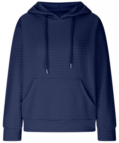 Womens Waffle Knit Hoodies Fall Fashion Long Sleeve Drawstring Casual Tops with Pocket 04-navy $10.79 Hoodies & Sweatshirts