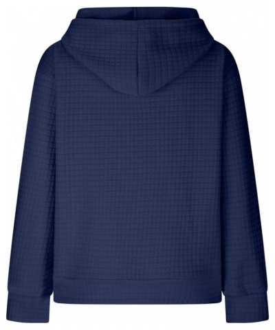 Womens Waffle Knit Hoodies Fall Fashion Long Sleeve Drawstring Casual Tops with Pocket 04-navy $10.79 Hoodies & Sweatshirts