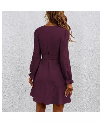 Women's Casual Wrap V Neck Shirt Dress Spring Winter 2024 Long Sleeve Tie Waist Mini Flowy Formal Dress Wine $11.39 Dresses