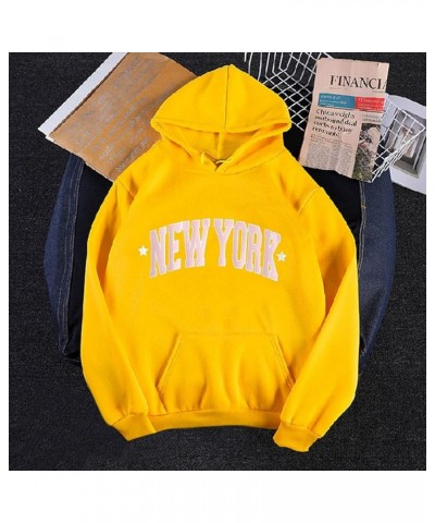 New York Hoodie for Women Winter Hooded Sweatshirt Casual Print Long-Sleeved Pocket Tops Graphic Y2K Yellow-3 $9.03 Hoodies &...