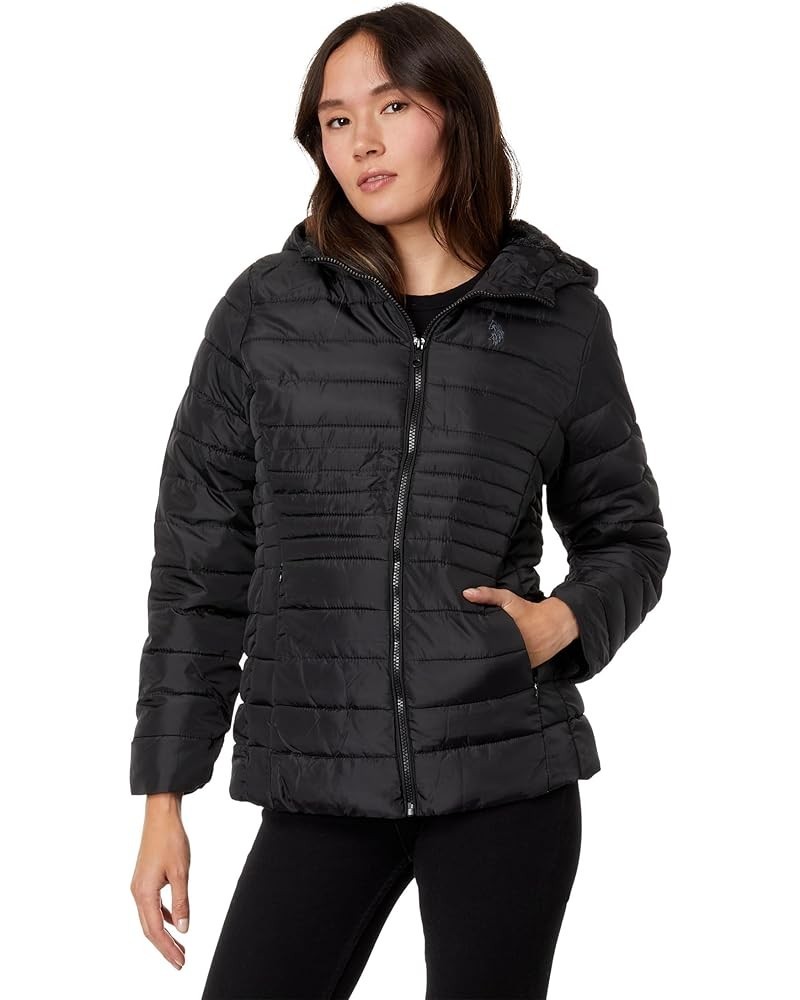 Mixed Quilting Hooded Puffer with Cozy Faux Fur Lining Black $18.00 Jackets