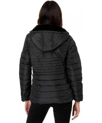 Mixed Quilting Hooded Puffer with Cozy Faux Fur Lining Black $18.00 Jackets