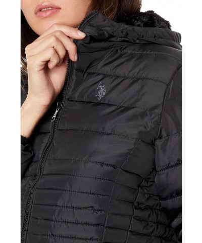 Mixed Quilting Hooded Puffer with Cozy Faux Fur Lining Black $18.00 Jackets