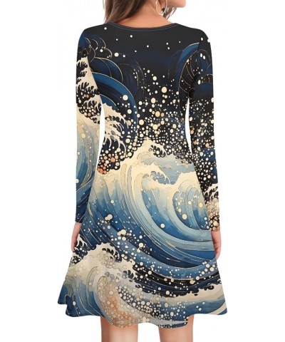 JooMeryer Women's 3D Van Gogh Painting Printed Dress V-Neck Long Sleeve Casual Dresses Wave $13.95 Dresses